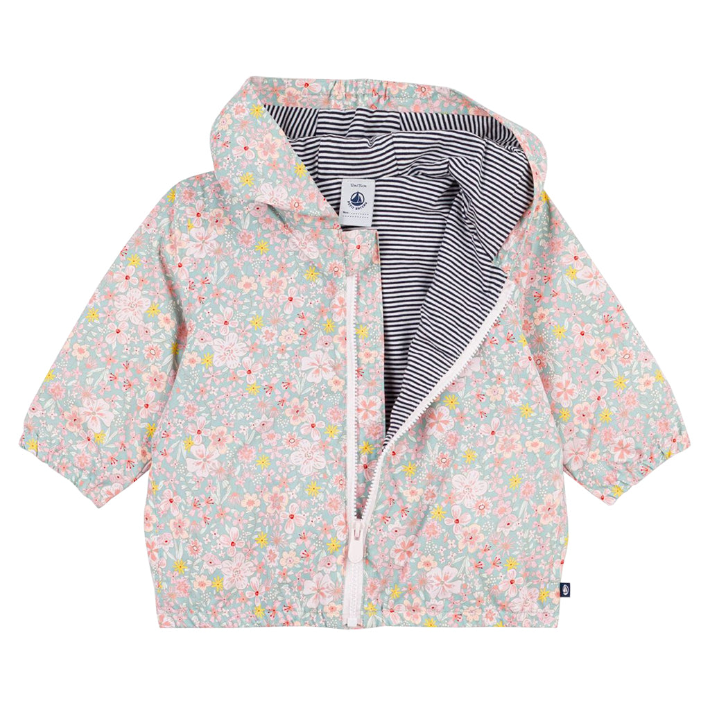 Petit Bateau Baby Windbreaker Jacket Spray Blue Floral Print