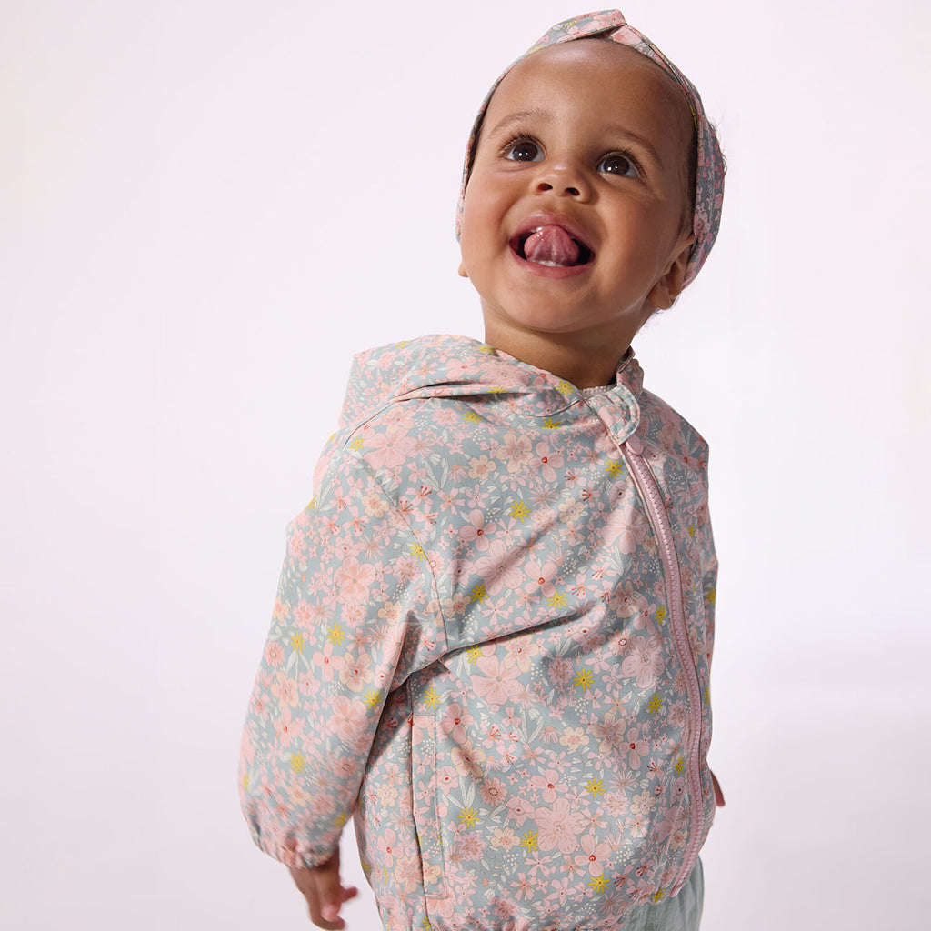 Petit Bateau Baby Windbreaker Jacket Spray Blue Floral Print