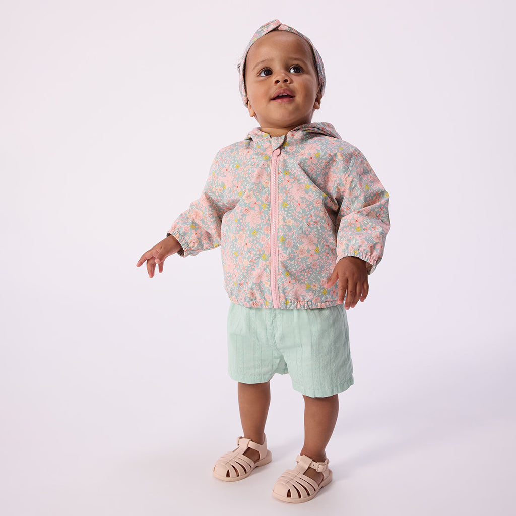 Petit Bateau Baby Windbreaker Jacket Spray Blue Floral Print