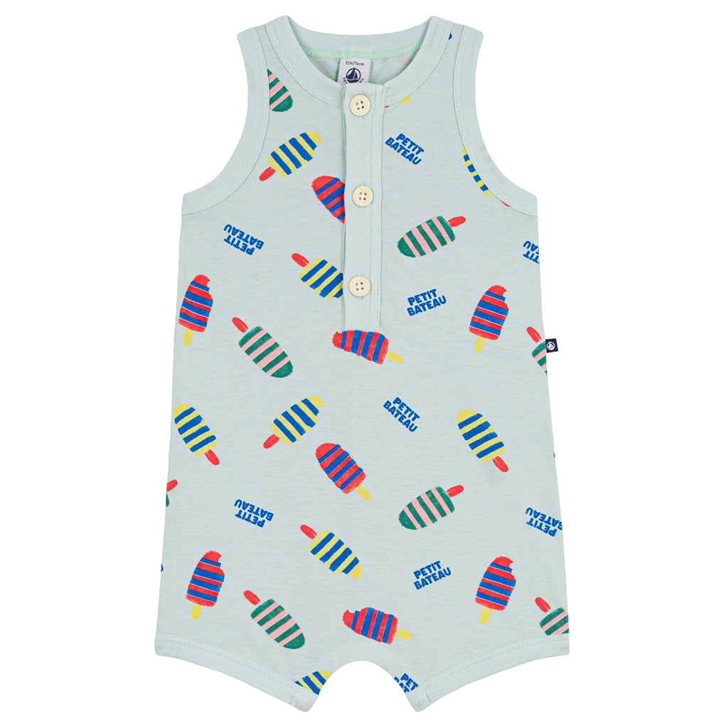 Petit Bateau Baby Romper Spray Blue Popsicle Print