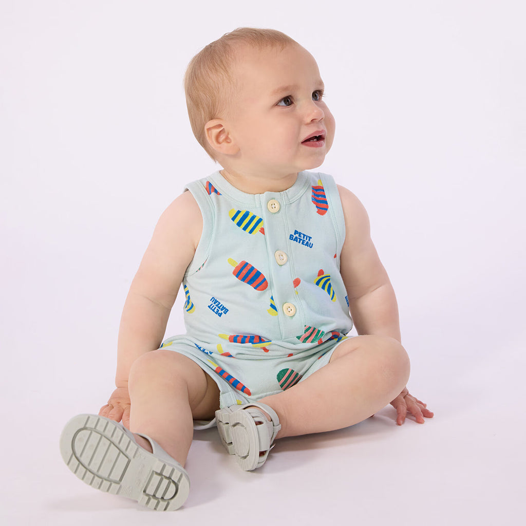 Petit Bateau Baby Romper Spray Blue Popsicle Print