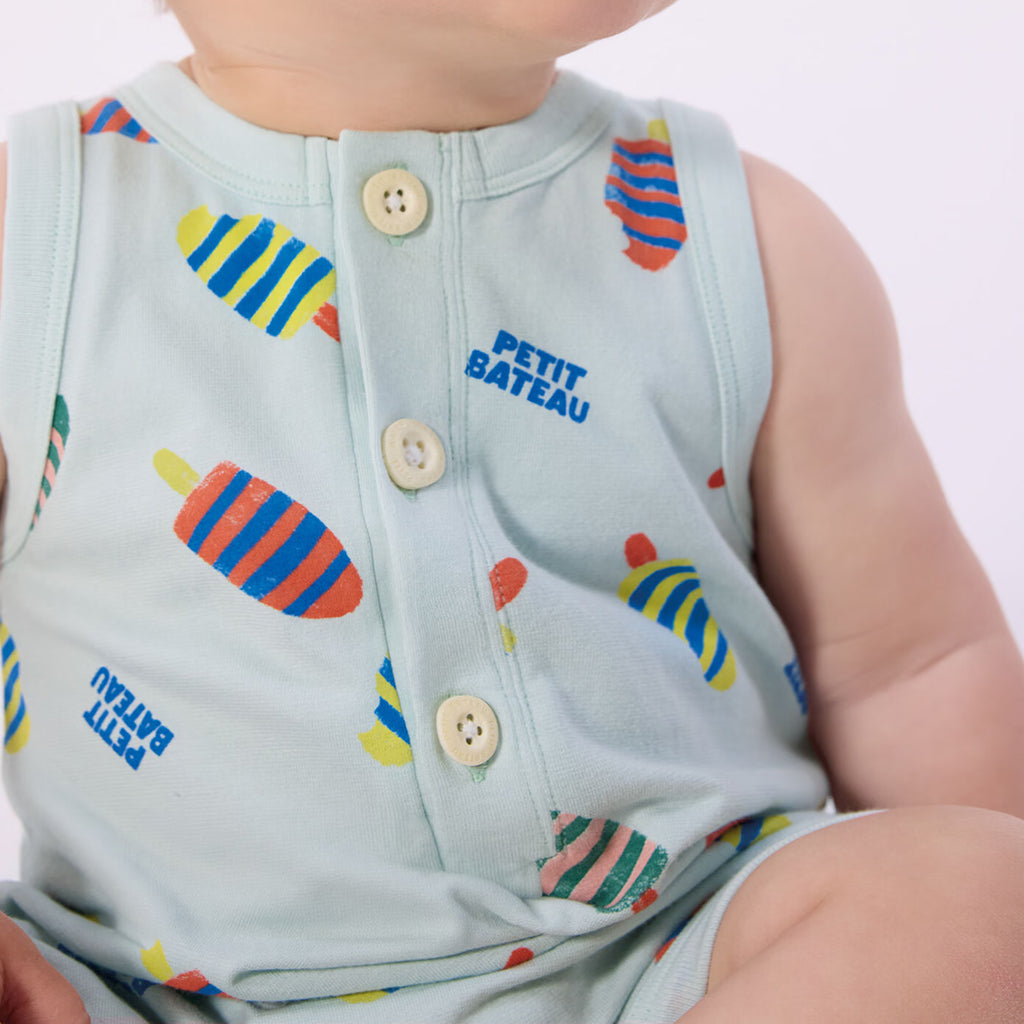 Petit Bateau Baby Romper Spray Blue Popsicle Print