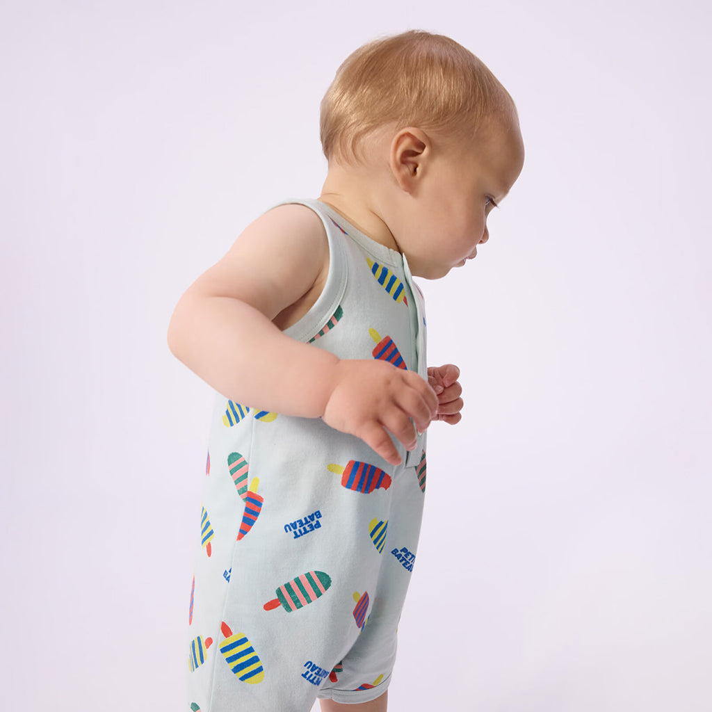 Petit Bateau Baby Romper Spray Blue Popsicle Print