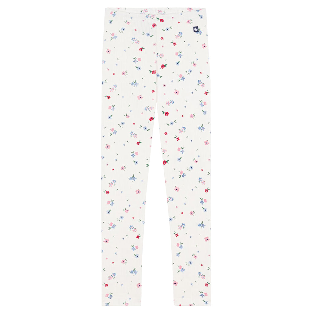 Petit Bateau Child Leggings Marshmallow White Floral Print