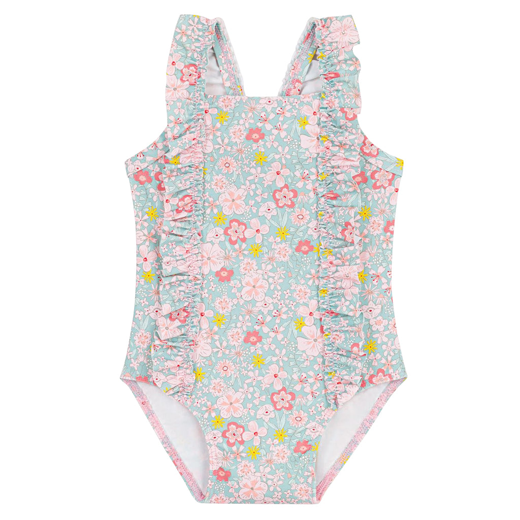Petit Bateau Baby Swimsuit Spray Blue Floral Print