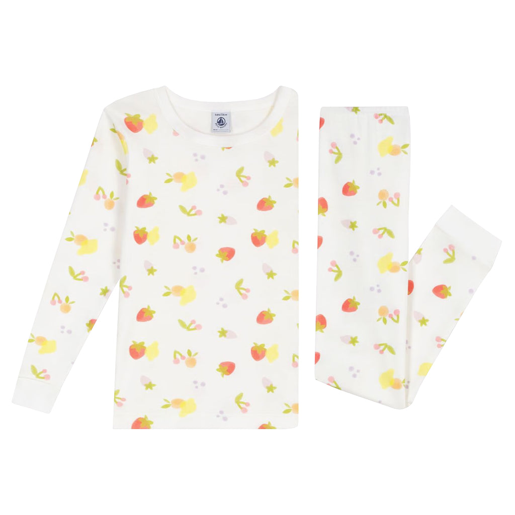 Petit Bateau Child Pyjamas Marshmallow White Fruit Print
