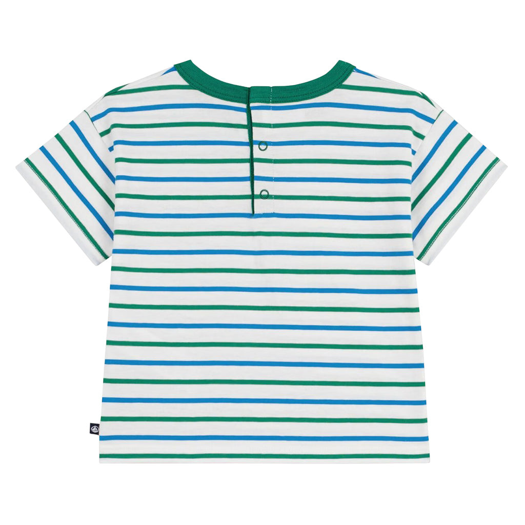 Petit Bateau Baby T-shirt White With Green And Blue Stripes