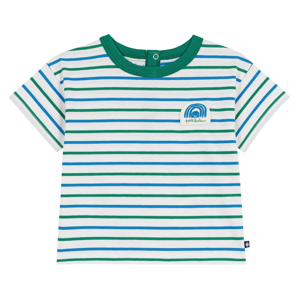Petit Bateau Baby T-shirt White With Green And Blue Stripes