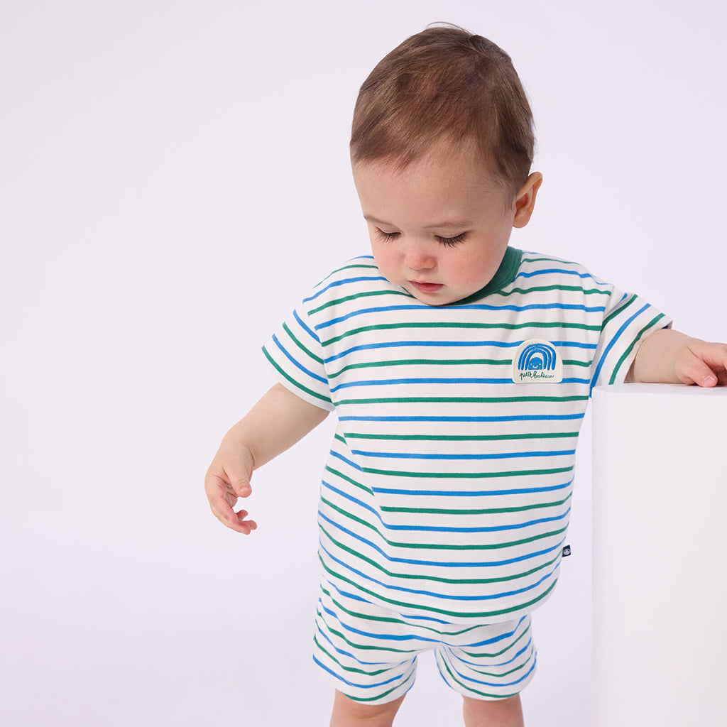Petit Bateau Baby T-shirt White With Green And Blue Stripes