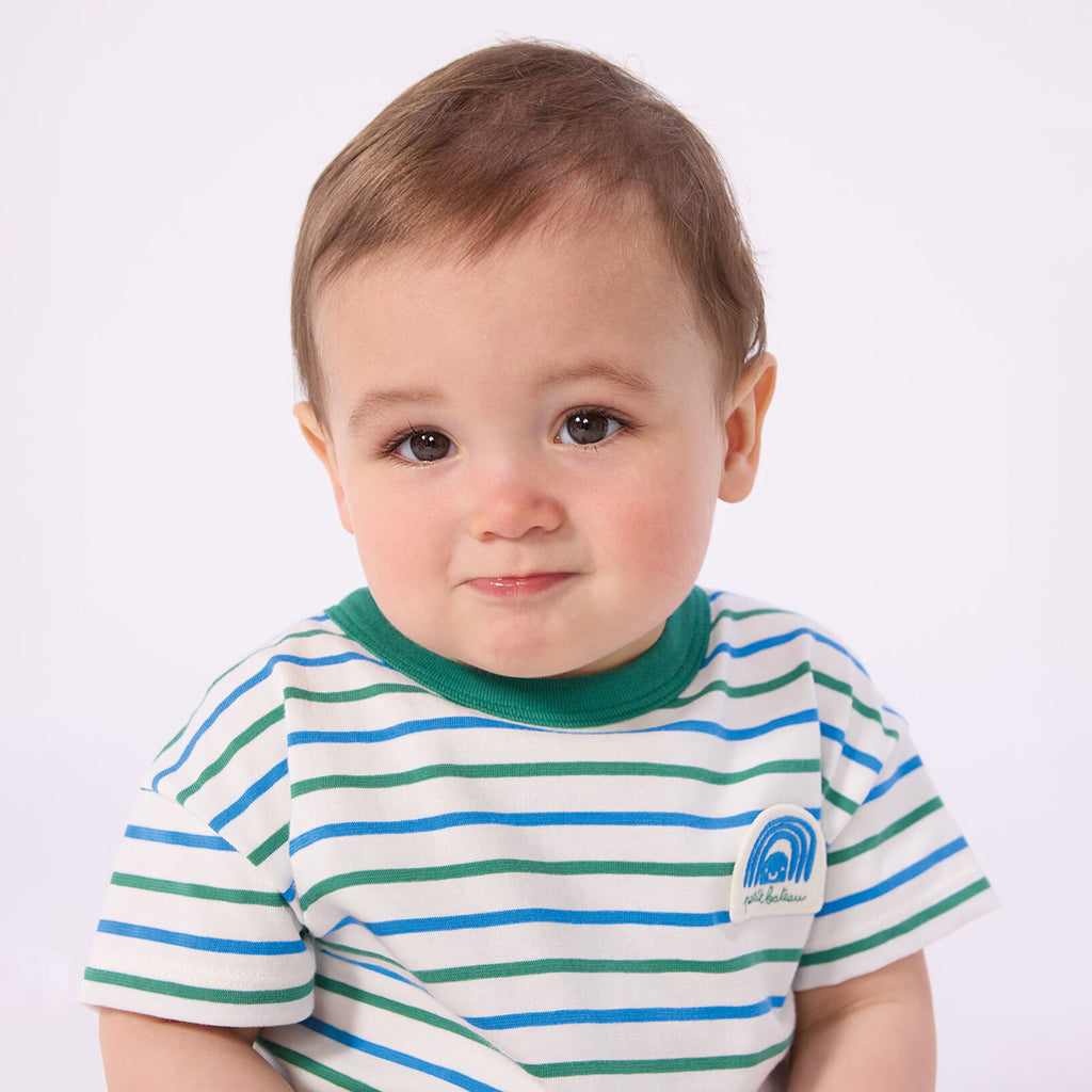 Petit Bateau Baby T-shirt White With Green And Blue Stripes