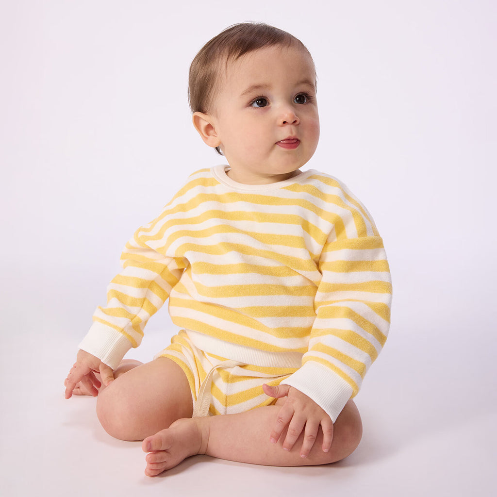 Petit Bateau Baby Sweatshirt Poleni Yellow And White Stripes