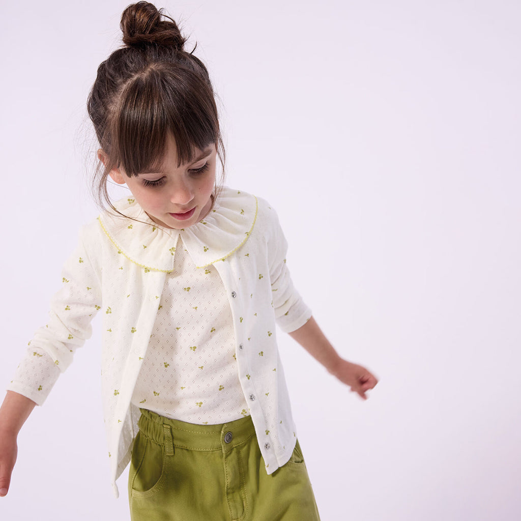 Petit Bateau Child Cardigan White Leaf Print