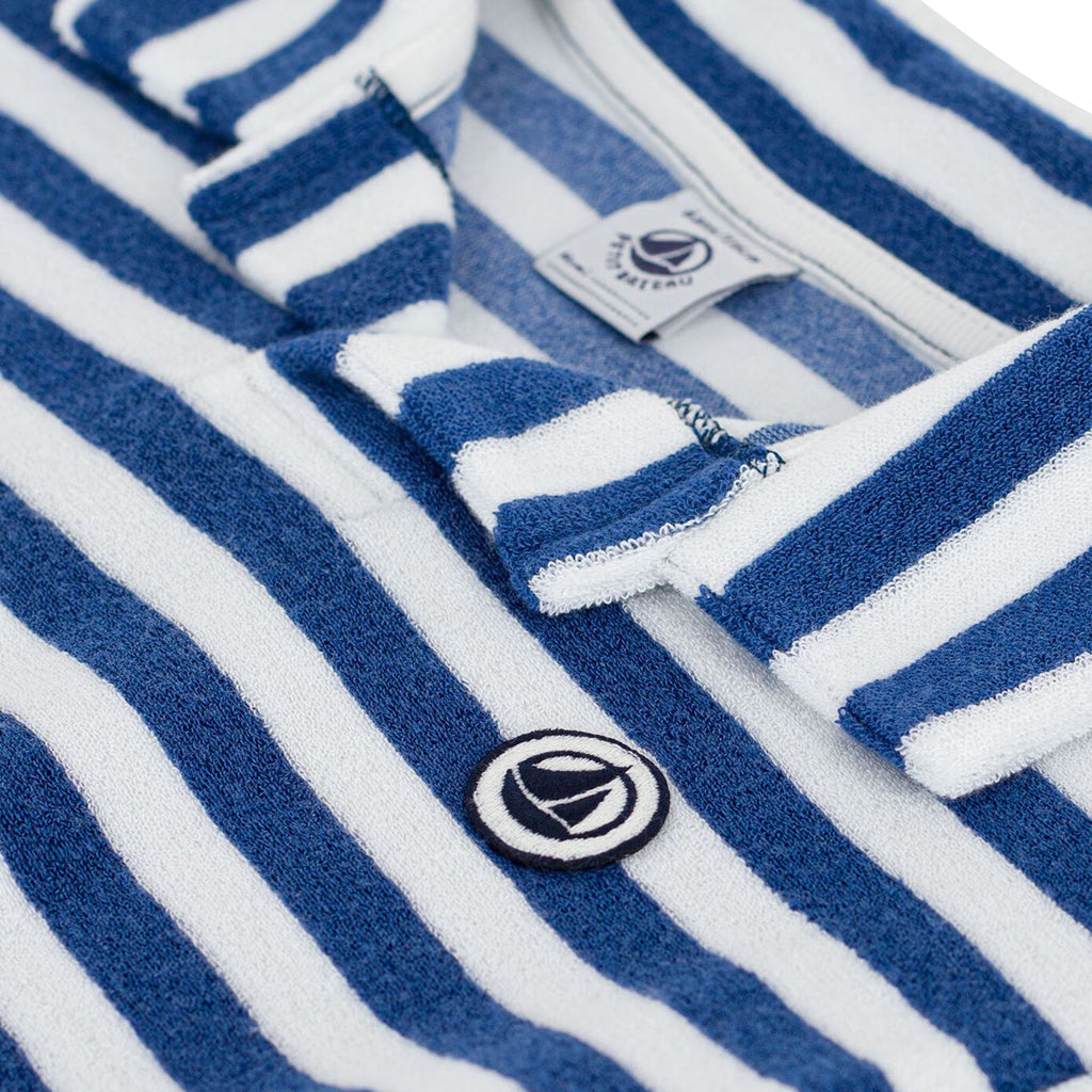 Petit Bateau Child Polo T-shirt Dusk Blue And White Stripes