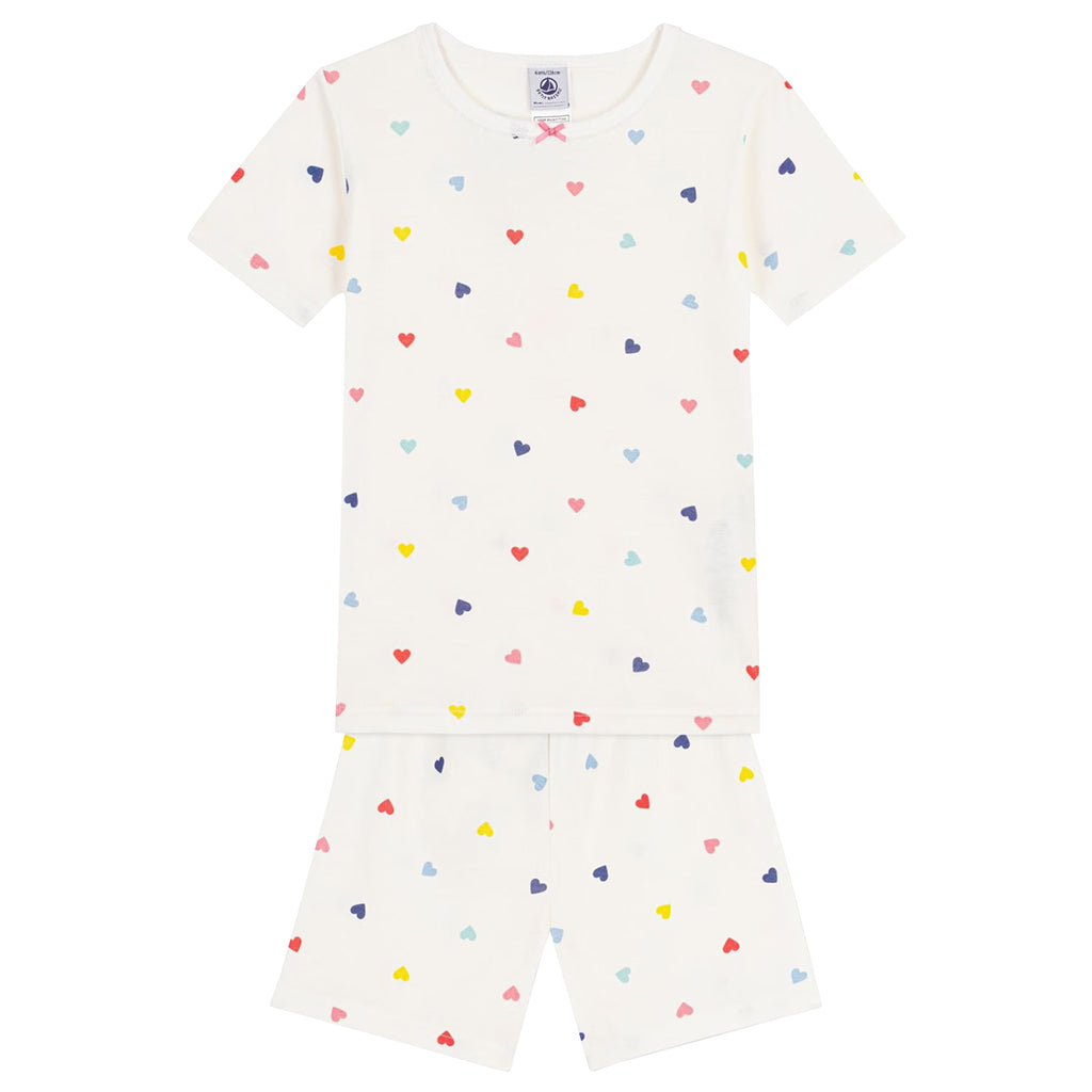 Petit Bateau Child Pyjamas Marshmallow White Multicolour Heart Print