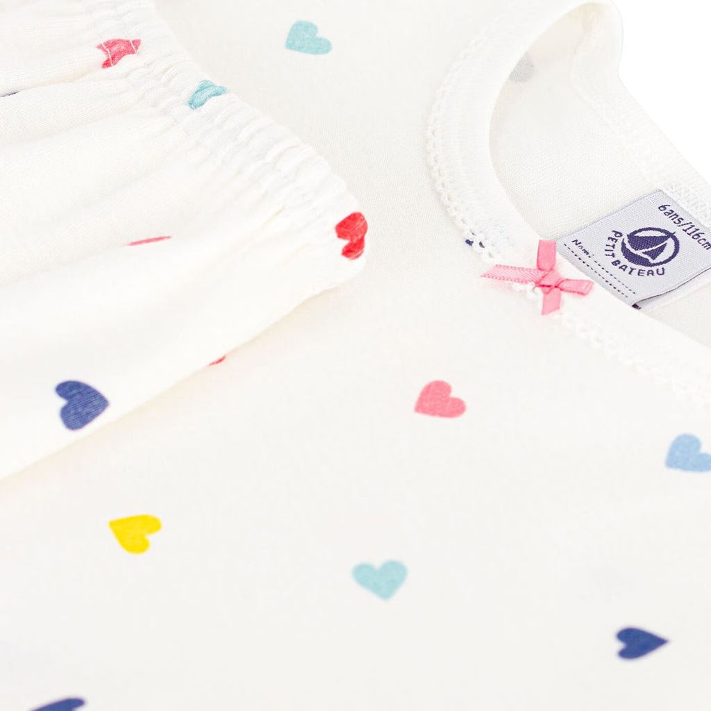 Petit Bateau Child Pyjamas Marshmallow White Multicolour Heart Print