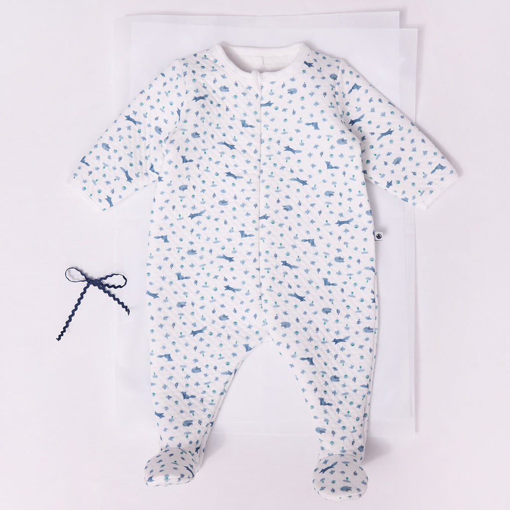 Petit Bateau Baby Pyjamas White With Blue Fox Print