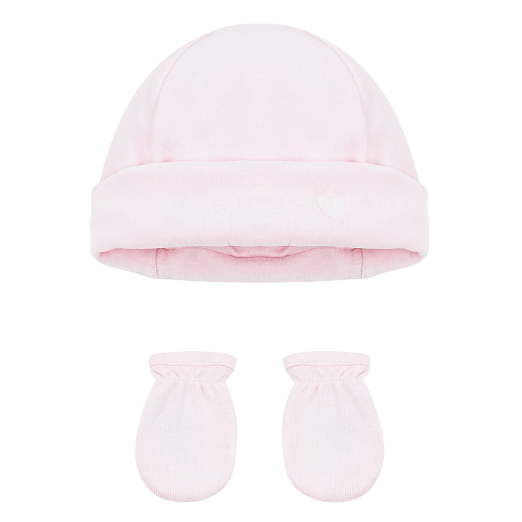 Petit Bateau Baby Hat And Mittens Set Barely Pink