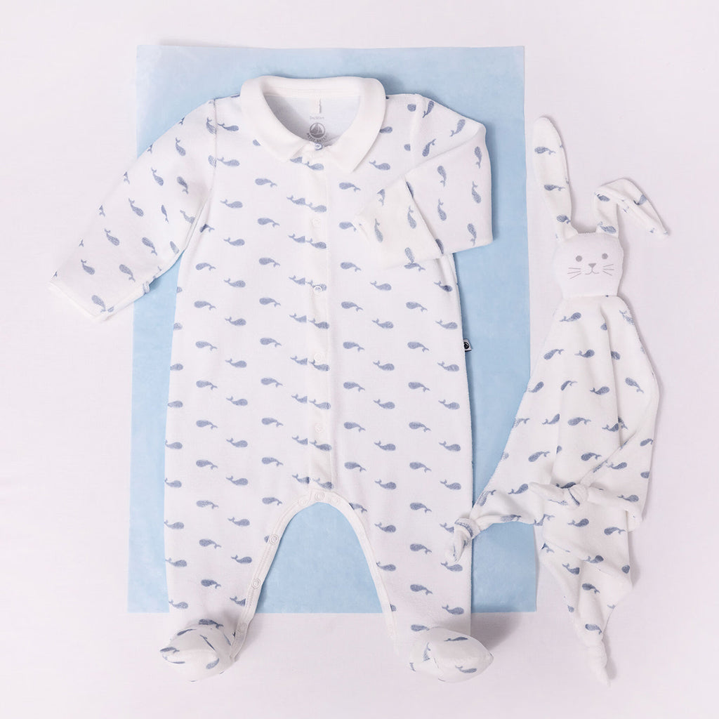 Petit Bateau Baby Doudou Soft Toy Riviera Blue Whale Print