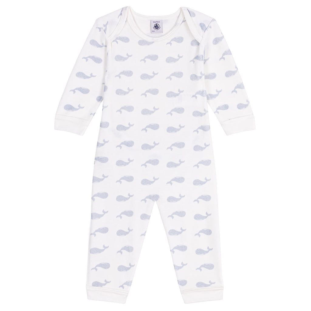 Petit Bateau Baby Velour Pyjamas White With Whale Print