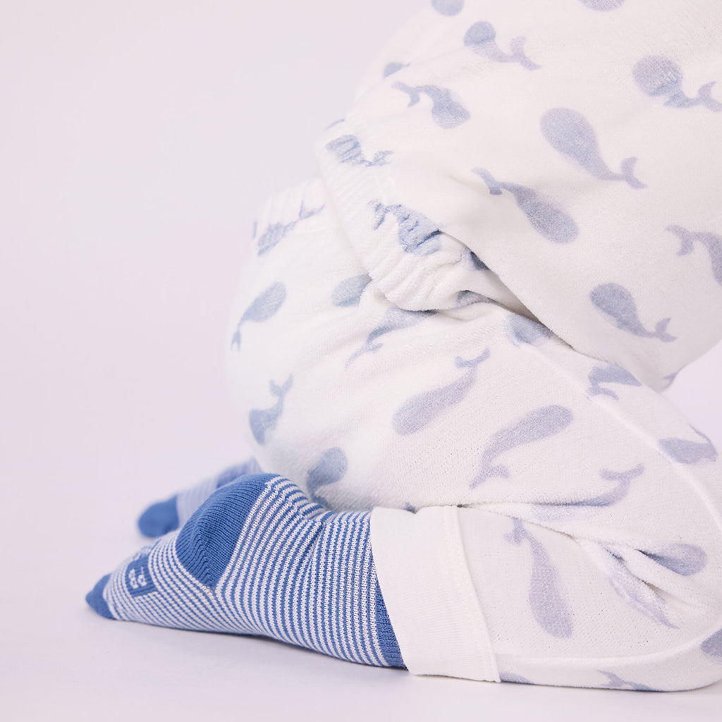 Petit Bateau Baby Velour Pyjamas White With Whale Print