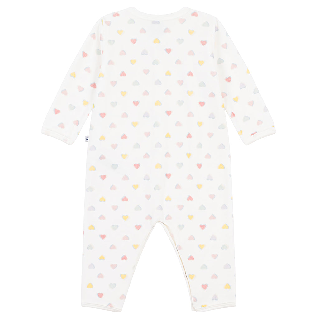 Petit Bateau Baby Velour Pyjamas White With Multicolour Heart Print
