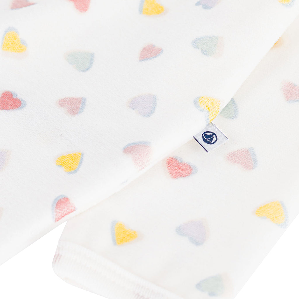 Petit Bateau Baby Velour Pyjamas White With Multicolour Heart Print