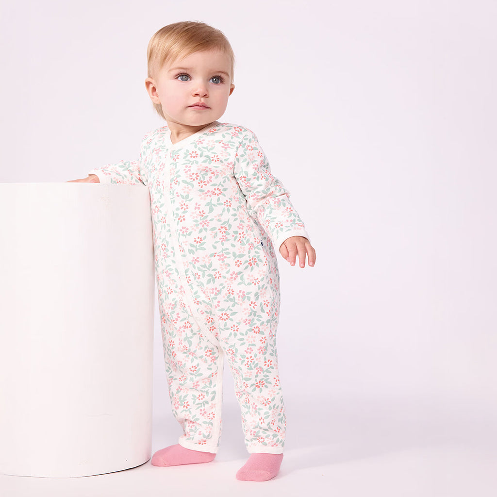 Petit Bateau Baby Pyjamas White With Floral Print