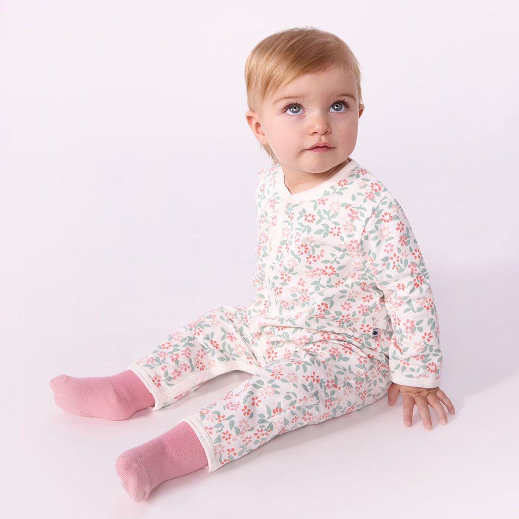 Petit Bateau Baby Pyjamas White With Floral Print
