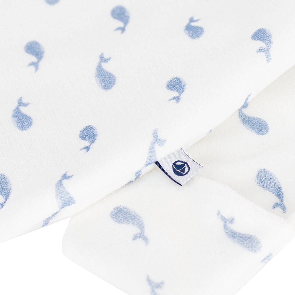 Petit Bateau Baby Velour Collared Pyjamas White With Whale Print