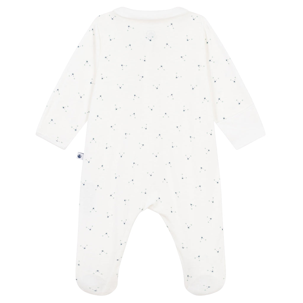 Petit Bateau Baby Collared Zip Pyjamas White With Bear Print