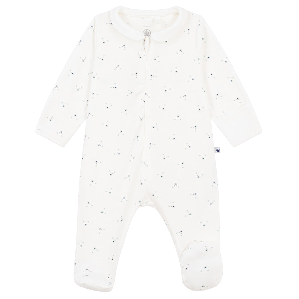 Petit Bateau Baby Collared Zip Pyjamas White With Bear Print
