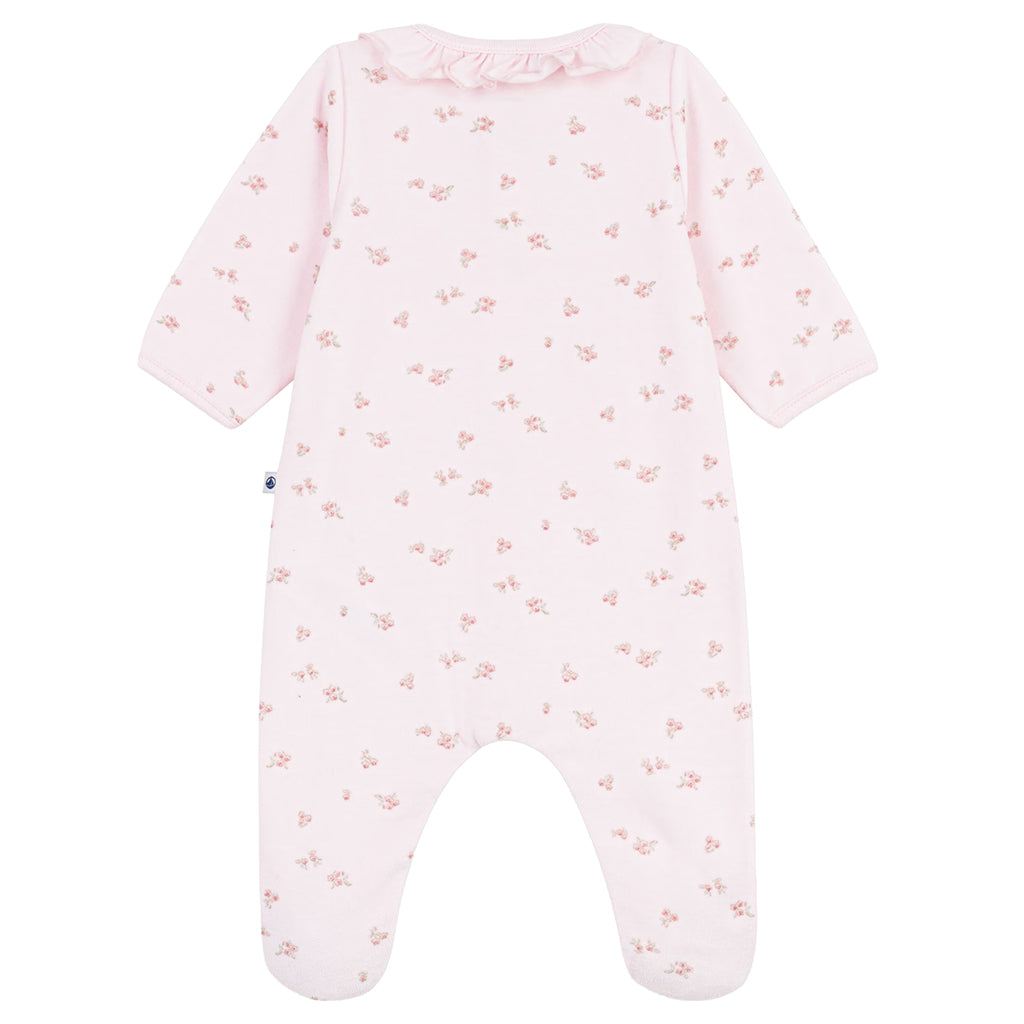 Petit Bateau Baby Velour Collared Pyjamas Barely Pink Floral Print