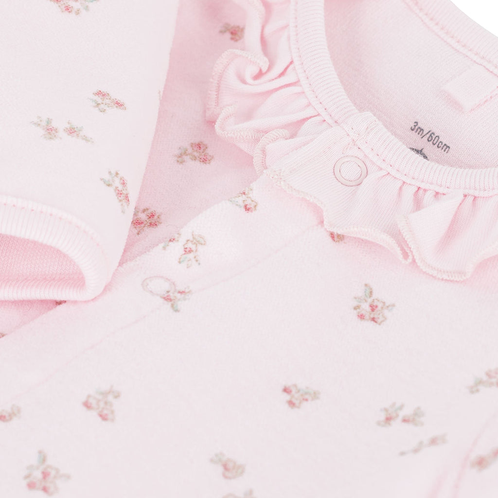 Petit Bateau Baby Velour Collared Pyjamas Barely Pink Floral Print