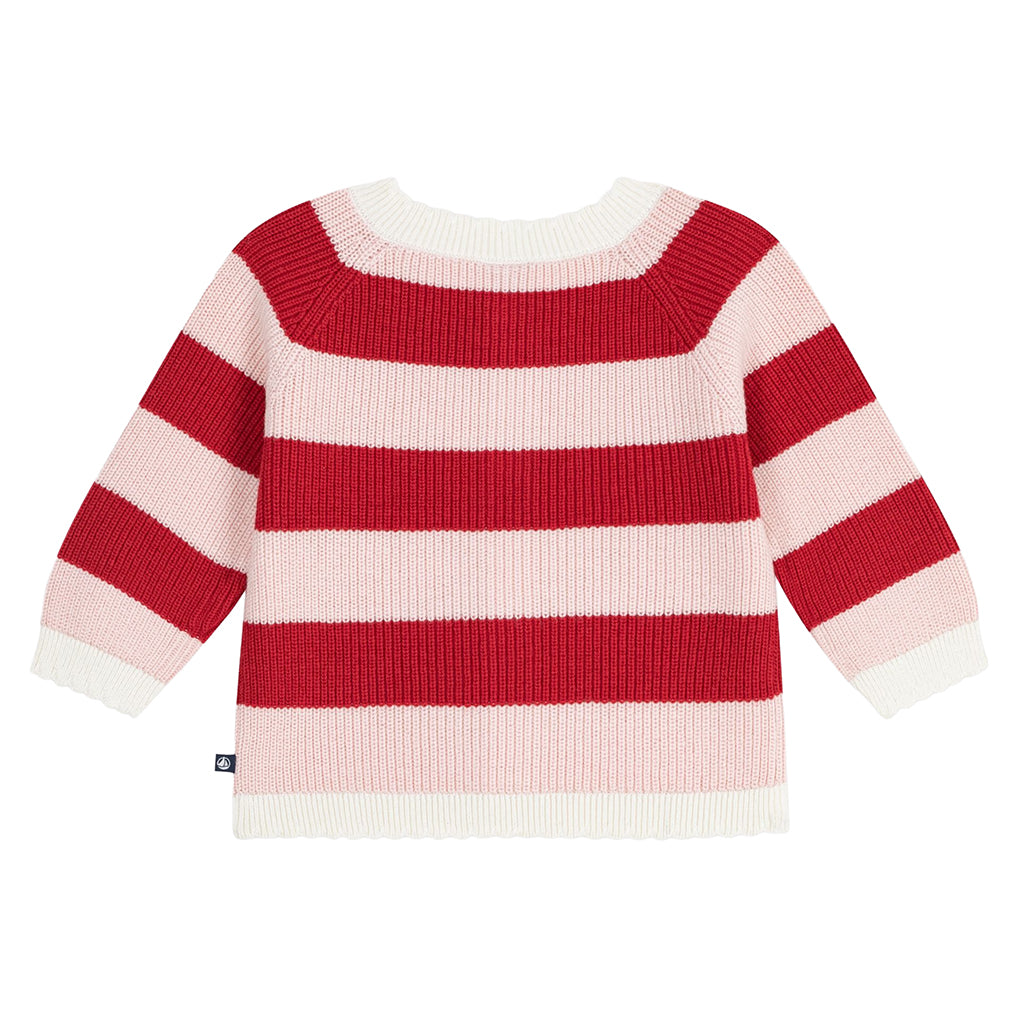 Petit Bateau Baby Cardigan Terkuit Red And Joli Pink Stripes