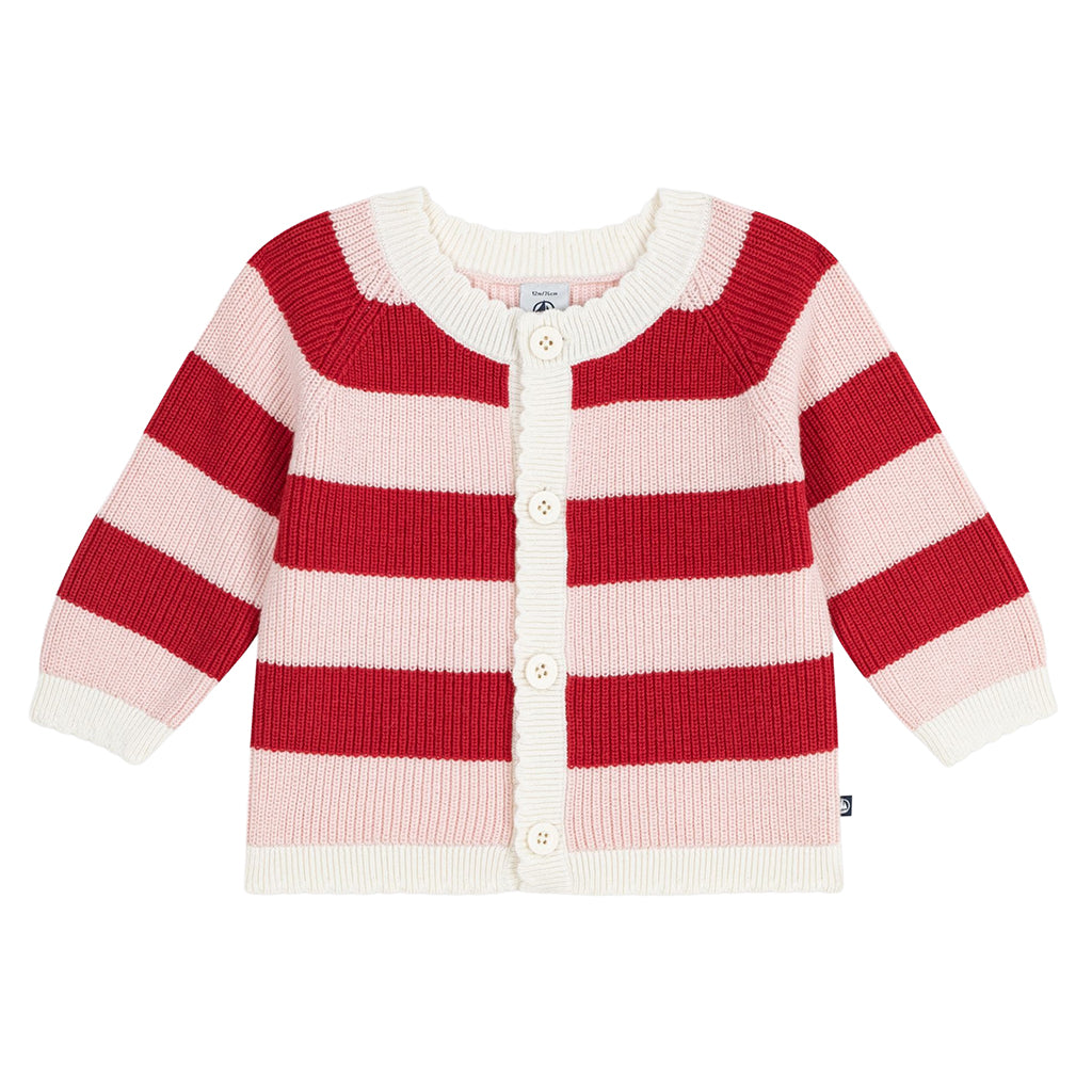 Petit Bateau Baby Cardigan Terkuit Red And Joli Pink Stripes