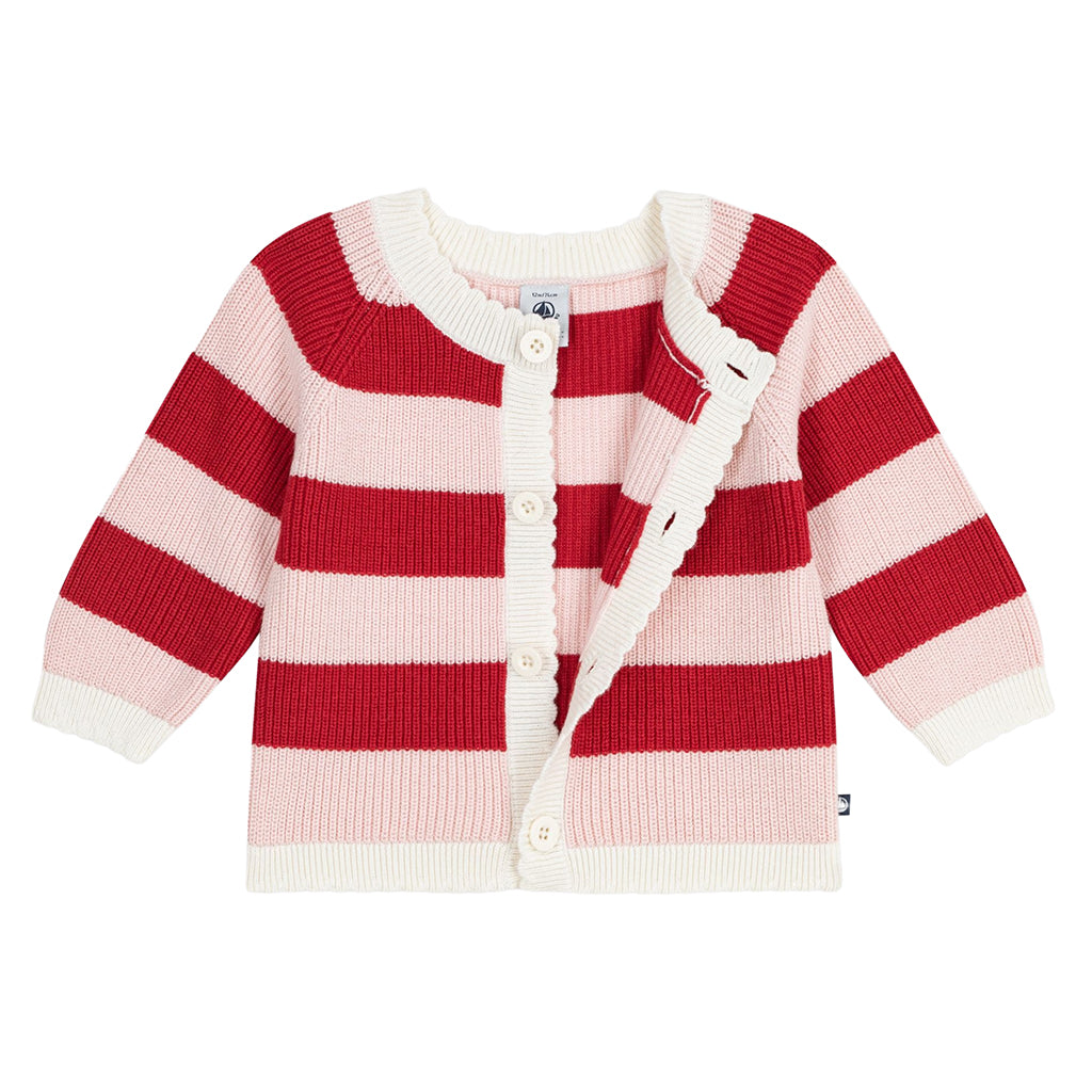 Petit Bateau Baby Cardigan Terkuit Red And Joli Pink Stripes