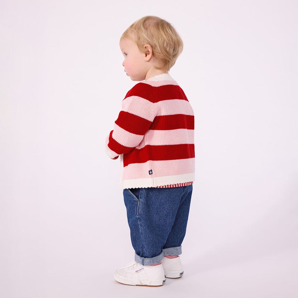 Petit Bateau Baby Cardigan Terkuit Red And Joli Pink Stripes