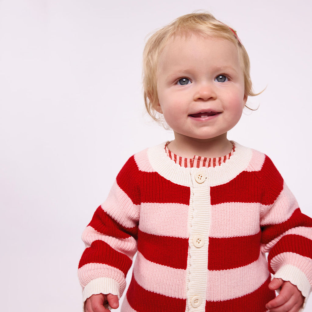 Petit Bateau Baby Cardigan Terkuit Red And Joli Pink Stripes