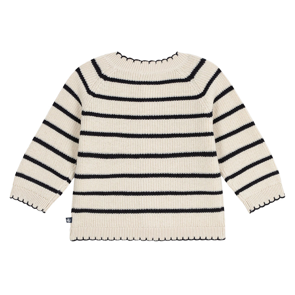 Petit Bateau Baby Cardigan Avalanche Cream And Smoking Blue Stripes