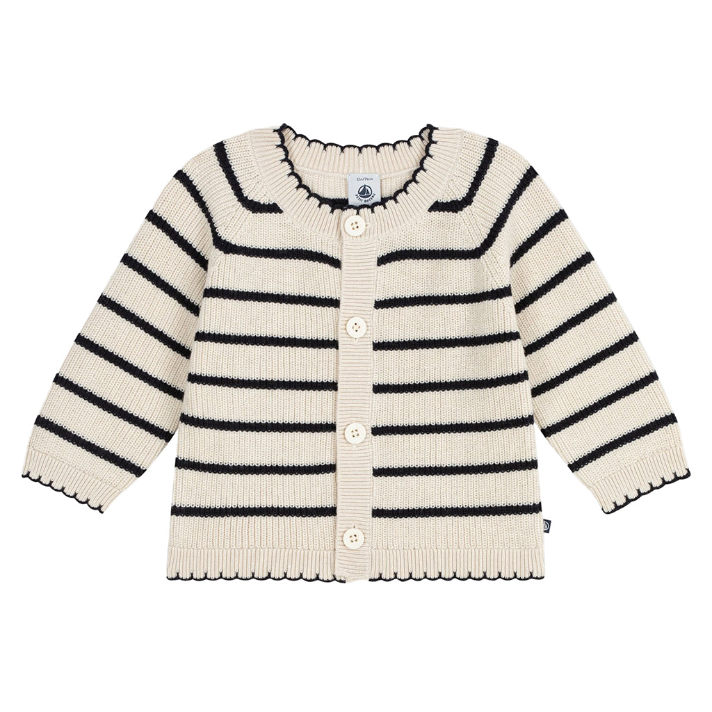 Petit Bateau Baby Cardigan Avalanche Cream And Smoking Blue Stripes