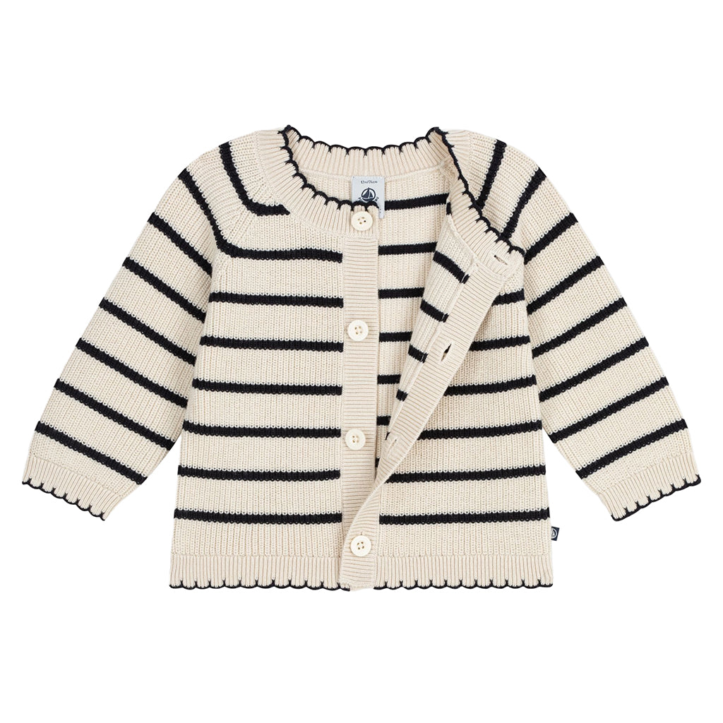 Petit Bateau Baby Cardigan Avalanche Cream And Smoking Blue Stripes