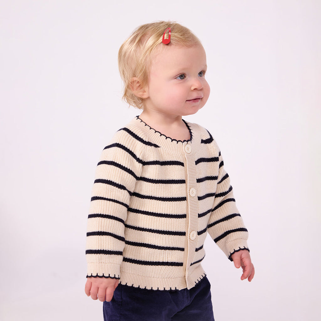 Petit Bateau Baby Cardigan Avalanche Cream And Smoking Blue Stripes