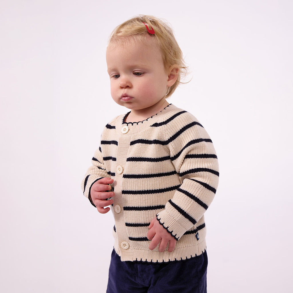 Petit Bateau Baby Cardigan Avalanche Cream And Smoking Blue Stripes