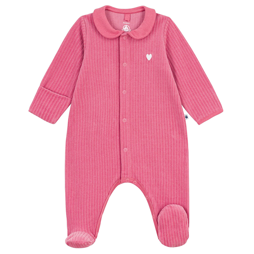 Petit Bateau Baby Velour Collared Pyjamas New Cheek Pink