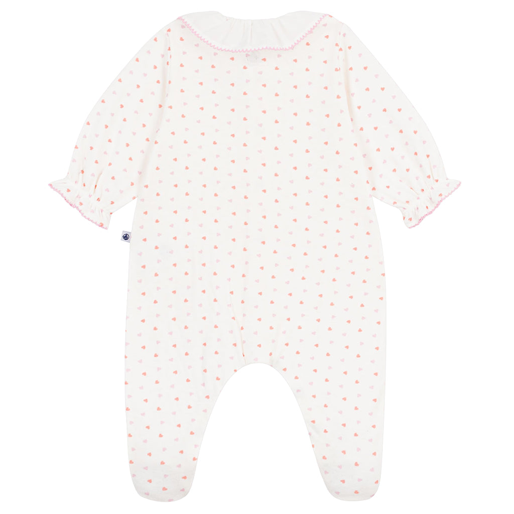 Petit Bateau Baby Collared Pyjamas White With Heart Print