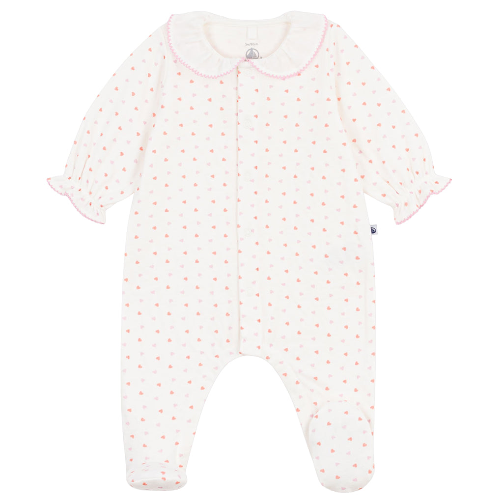 Petit Bateau Baby Collared Pyjamas White With Heart Print