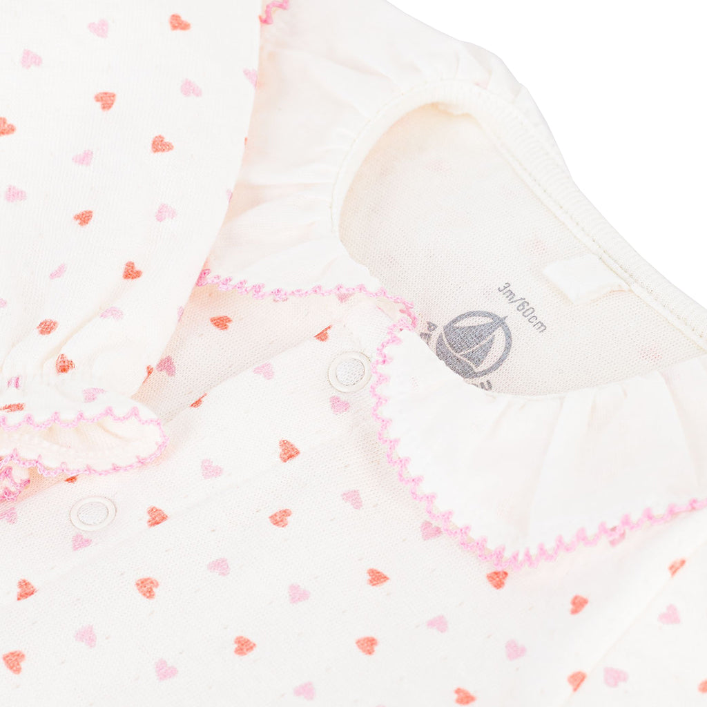 Petit Bateau Baby Collared Pyjamas White With Heart Print