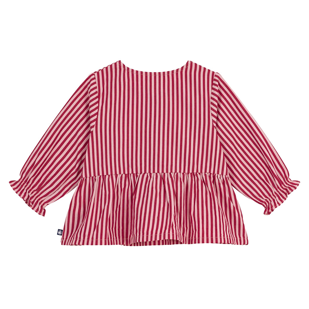 Petit Bateau Baby Blouse Chili Red And Rose Pink Stripes