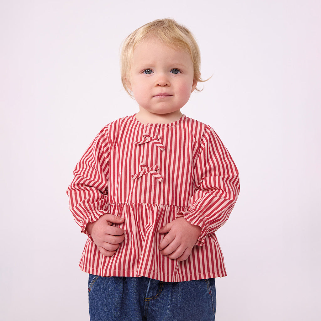 Petit Bateau Baby Blouse Chili Red And Rose Pink Stripes