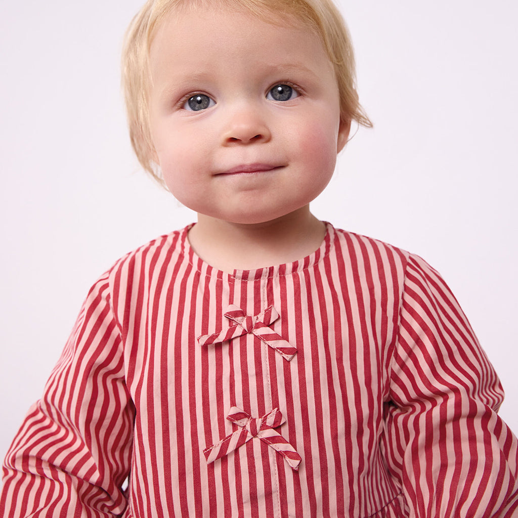 Petit Bateau Baby Blouse Chili Red And Rose Pink Stripes